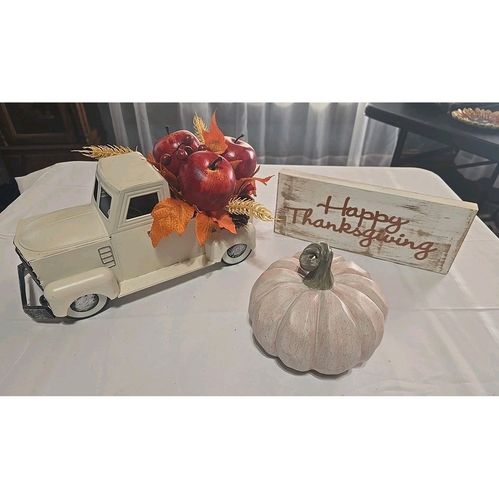 Set Of 3 Fall Harvest Old Truck Pumpkin Sign Decor 6029